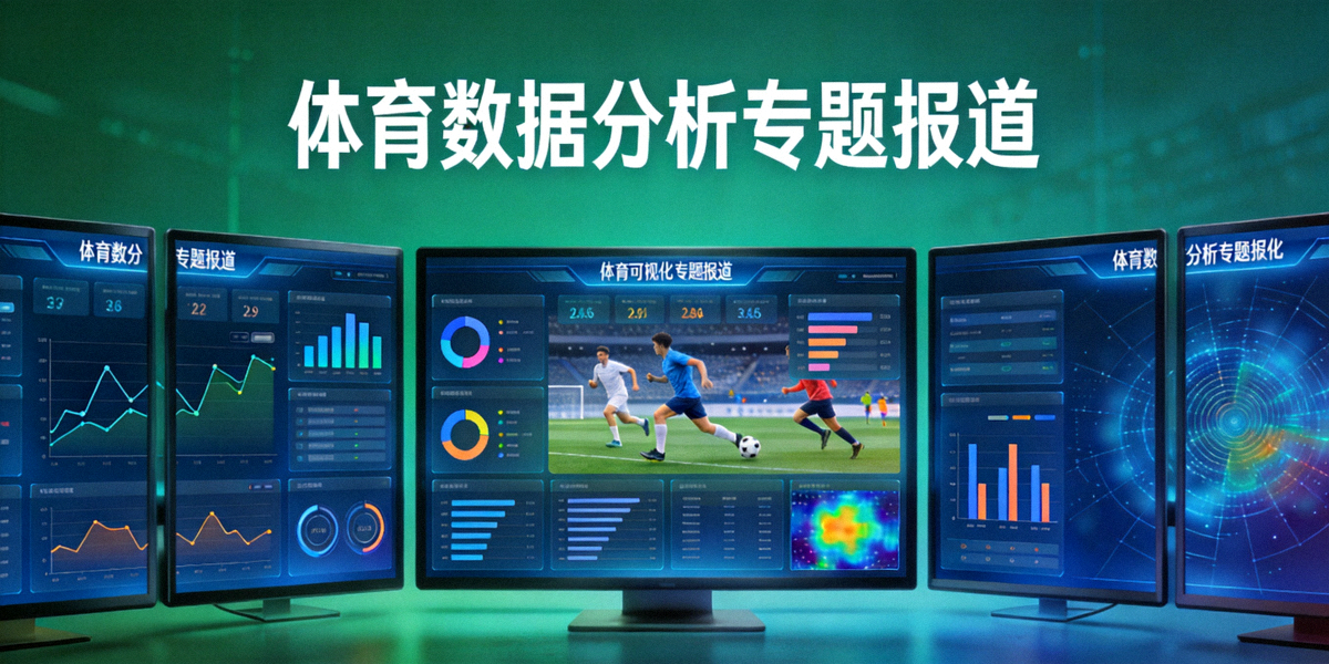 体育数据分析专题报道主视觉图 - 多屏显示各种运动数据可视化图表